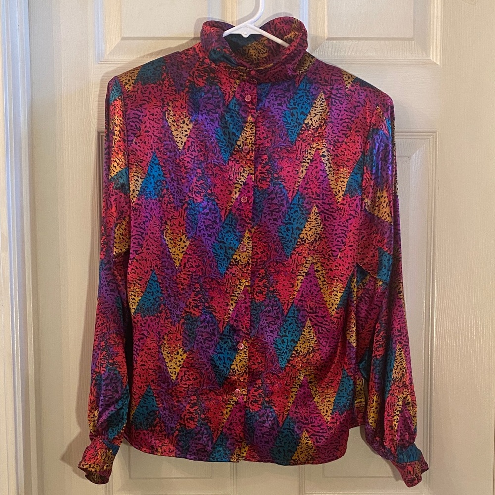Vintage Michelle Stuart Multicolor Abstract Button Down Shirt - Picture 8 of 12